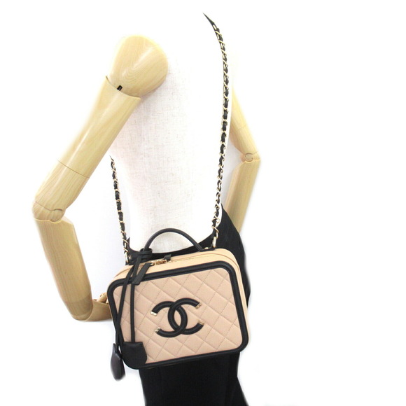 Chanel CC Filigree Vanity Chain Shoulder Bag Caviar Skin Beige/Black - Picture 5 of 8